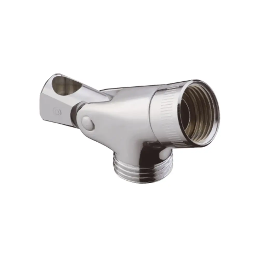 Chromatisches Gelenkstück von Hansgrohe, geeignet zur Verbindung mit Wandstangen. Sichtbare Gewinde und Drehmechanismus.